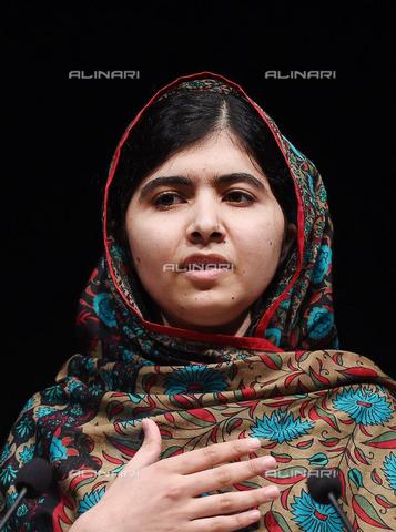 AAE-S-412470-1708 - Pakistani activist Malala Yousafzai (1997-), Nobel Peace Prize winner, photographed at a press conference in Birmingham - Date of photography: 10/10/2014 - Photo of Andy Rain, 2014 / © ANSA / Alinari Archives