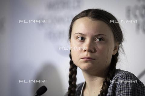 AAE-S-510155-5807 - Swedish climate activist Greta Thunberg, 16, photographed during a session of the 49th annual meeting of the World Economic Forum (WEF) in Davos, Switzerland, on 25 January 2019 - Date of photography: 25/01/2019 - EPA/GIAN EHRENZELLER / © ANSA / Alinari Archives