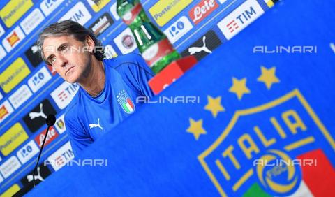 AAE-S-e56f83-1ce2 - Italian soccer team coach Roberto Mancini during the press conference held at Juventus Sport Center before Italy / Holland friendly match, Vinovo, Torino province - Date of photography: 03/06/2018 - ALESSANDRO DI MARCO / © ANSA / Alinari Archives