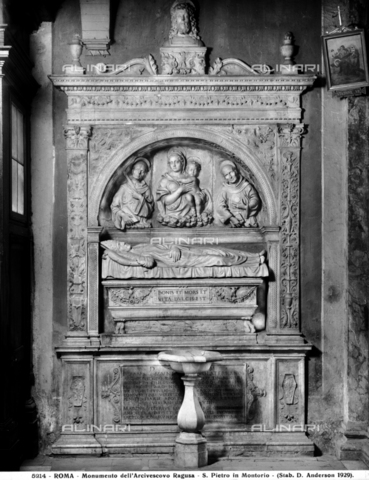 ADA-F-005214-0000 - Monumento funebre di Giuliano da Volterra arcivescovo di Ragusa, marmo, Ignoto romano del XV sec., Chiesa di San Pietro in Montorio, Roma - Data dello scatto: 1929 - Archivi Alinari, Firenze