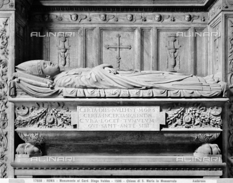 ADA-F-017838-0000 - Monumento funebre del cardinale Diego Valdes vescovo di Zamora, particolare, marmo, Ignoto romano del XVI sec., Chiesa di Santa Maria in Monserrato, Roma - Data dello scatto: 1917 - Archivi Alinari, Firenze