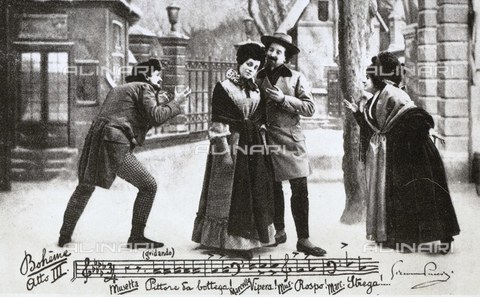 AIS-F-SYV594-0000 - Scene from the third act of Giacomo Puccini's opera 'La Bohème', postcard from the first performance in 1896 - Colección Gasca / Iberfoto/Alinari Archives