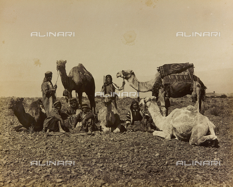 AVQ-A-001581-0042 - Album " Damas et Baalbek ": A group of Syrians with dromedaries - Date of photography: 1880 ca. - Alinari Archives, Florence