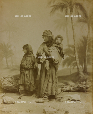 AVQ-A-001581-0046 - Album " Damas et Baalbek '': Portrait of a woman with two children - Date of photography: 1880 ca. - Alinari Archives, Florence