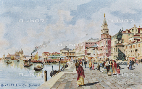 AVQ-A-003227-0091 - "Venezia - Riva Schiavoni", disegno di Carlo Menegazzi (1856-1920), cartolina, stampa a colori - Data dello scatto: 1900-1910 - Archivi Alinari, Firenze