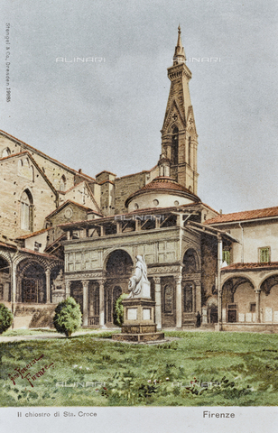 AVQ-A-003227-0109 - Il chiostro della Basilica di Santa Croce, disegno di Gino Panerai, cartolina, stampa a colori - Data dello scatto: 1900-1910 - Archivi Alinari, Firenze