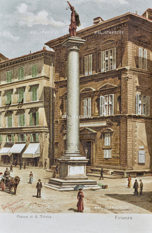 AVQ-A-003227-0114 - "Piazza di S. Trinita - Firenze", disegno di Gino Panerai, cartolina, stampa a colori - Data dello scatto: 1900-1910 - Archivi Alinari, Firenze