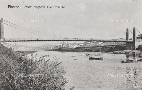 AVQ-A-003227-0127 - "Firenze- ponte sospeso alle Cascine", Ponte San Leopoldo o ponte di ferro sull'Arno all'altezza del parco delle Cascine - Data dello scatto: 1900-1910 - Archivi Alinari, Firenze