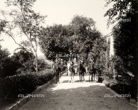 AVQ-A-003698-0038 - A group of uniformed men on horseback at the farm "Lo Zucco" in Sicily, property of Roberto Luigi Filippo d'Orleans - Date of photography: 1900 - Alinari Archives, Florence