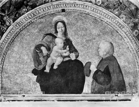 BGA-F-017107-0000 - Madonna con Bambino e donatore, affresco Cesare da Sesto (1477-1523), convento di Sant’ Onofrio al Gianicolo, Roma - Data dello scatto: 1915-1920 ca. - Archivi Alinari, Firenze