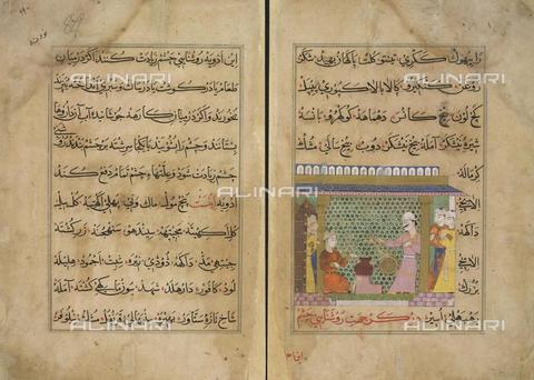 BLB-F-065907-0000 - Sultan Ghiyath al-Din supervises the preparation of medicines, image taken from "Ni'matnama-i Nasir al-Din Shah" (1495-1505), British Library, London - The British Library Board/Alinari Archives, Florence