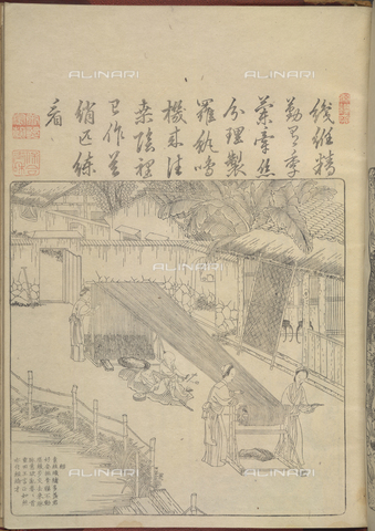 BLB-F-081651-0000 - Warping silk taken from "Geng zhi tu" (Beijing, 1696) by Jiao Bingzhen, British Library, London - The British Library Board/Alinari Archives, Florence