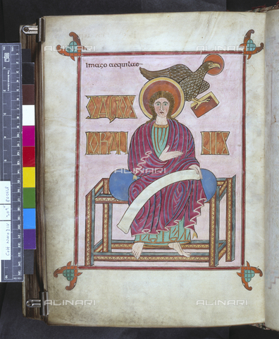 BLB-S-00C021-6502 - St. John, miniature of the first quarter of the eighth century taken from the English manuscript, British Library, London - The British Library Board/Alinari Archives, Florence