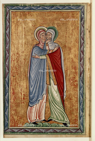 BLB-S-00C113-1005 - Visitation, miniature from "Cotton Caligula A. VII, f.4v", British Library, London - The British Library Board/Alinari Archives, Florence