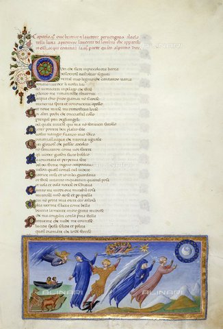 BLB-S-00C132-3211 - Manuscript depicting Dante and Beatrice visiting the Sky of the Moon, Paradiso - canto II, Divine Comedy, Yates Thompson 36, f.131, British Library, miniature of Italian production (Sienese?), 1450 ca. - The British Library Board/Alinari Archives, Florence