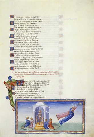 BLB-S-00C132-3214 - Manuscript depicting Dante and Beatrice ascending to the sky of Venus, Paradiso, Divine Comedy, Yates Thompson 36, f.142, British Library, Italian production (Sienese?), C. 1450 - The British Library Board/Alinari Archives, Florence