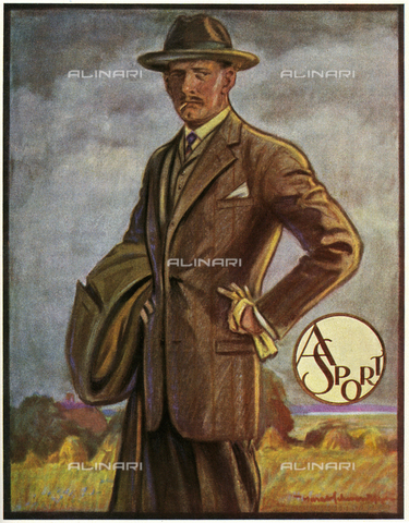 EVA-S-001057-3229 - Uomo elegante con un abito di tweed, illustrazione a stampa per una rivista di moda, 1925 - Peter & Dawn Cope Collection / © Mary Evans / Archivi Alinari