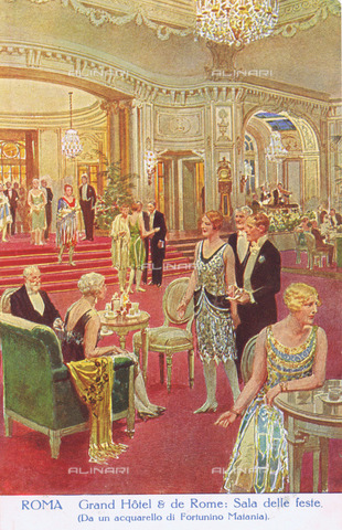 EVA-S-001254-9398 - Illustrazione raffigurante la lobby (Sala delle Feste) del Grand Hotel a Roma - Jazz Age Club Collection / © Mary Evans / Archivi Alinari
