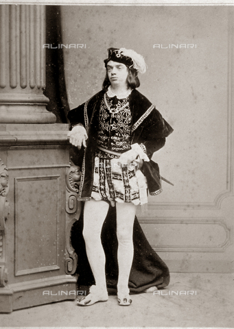 FBQ-F-001867-0000 - Full-length portrait of a man in sixteenth century costume, with sword and plumed hat. The subject is leaning with his right arm on the plinth of a column - Date of photography: 1862 - 1874 - Alinari Archives, Florence