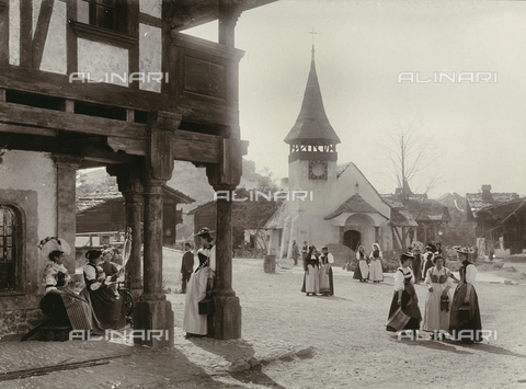 FCC-F-016051-0000 - Esposizione nazionale di Ginevra: paese montano e donne in abiti tradizionali, Svizzera - Data dello scatto: 1896 - Archivi Alinari, Firenze