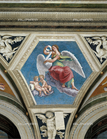 FCP-S-FAR000-0155 - Leda e il Cigno, segno zodiacale dei Gemelli, affresco, Baldassarre Peruzzi (1481-1536), esagono, lato est della volta, Loggia di Galatea, piano terreno, Villa la Farnesina, Roma - Data dello scatto: 2003 - Franco Cosimo Panini Editore © su licenza Fratelli Alinari