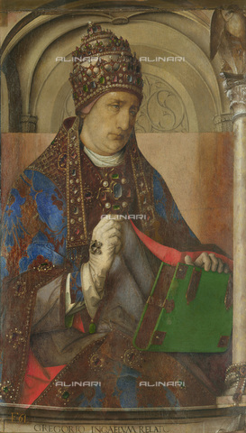 FIA-F-044867-0000 - San Gregorio il Grande, dipinto proveniente dalla serie di Ritratti di uomini Illustri per lo Studiolo di Federico da Montefeltro, Giusto di Gand (Joos van Wassenhove) (ca 1410-ca 1480) e Pedro Berruguete, Galleria Nazionale delle Marche, Palazzo Ducale, Urbino - Fine Art Images/Archivi Alinari, Firenze