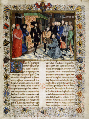 FIA-F-055825-0000 - Jean Wauquelin presenta le sue "Cronache di Hainaut" a Filippo il Buono, guazzo su pergamena, Weyden, Rogier, van der (ca. 1399-1464), Bibliothèque royale de Belgique, Bruxelles - Fine Art Images/Archivi Alinari, Firenze