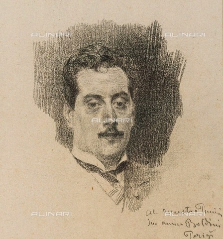 FIA-F-059776-0000 - Ritratto del compositore Giacomo Puccini, litografia, Giovanni Boldini (1842-1931), Collezione privata - Fine Art Images/Archivi Alinari, Firenze