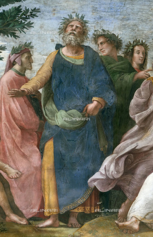 FIA-F-065015-0000 - Il Parnaso, particolare con Omero, Dante e Virgilio, affresco, Raffaello Sanzio (1483-1520), Stanza della Segnatura, Musei Vaticani, Città del Vaticano - Fine Art Images/Archivi Alinari, Firenze