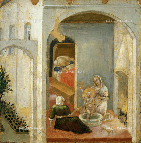 FIA-F-074622-0000 - The Birth of St. Nicholas of Bari (of Myra), detail from the Quaratesi Polyptych, tempera on panel, Gentile da Fabriano (Gentile di Niccolò di Giovanni di Massio ca. 1370-1427), Vatican Art Gallery, Vatican Museums, Vatican City - Fine Art Images/Alinari Archives, Firenze