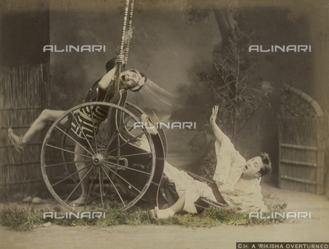 FVQ-F-040232-0000 - Two Japanese in traditional dress simulate falling from a rickshaw, Japan - Date of photography: 1885-1895 - Alinari Archives, Florence