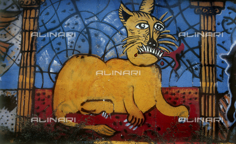 GRA-F-000073-0000 - Gatto, opera di Christophe Bouchet. Graffiti & Wall Art sul Muro di Berlino, abbattuto a partire dalla notte del 9 Novembre del 1989 - Data dello scatto: 1987 - Francesco e Alessandro Alacevich / Gremese Archivio/Archivi Alinari