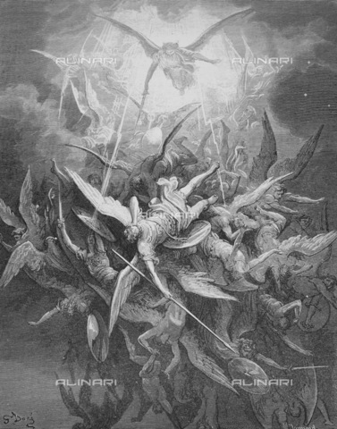 GRC-F-013145-0000 - Satana ed i suoi angeli ribelli vengono scacciati dal cielo, "Paradiso Perduto" (Libro I, righe 44-45) di John Milton, incisione di Gustave Doré, 1866 ca - Granger, NYC /Archivi Alinari