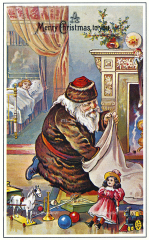 GRC-F-018720-0000 - Biglietto natalizio con la raffigurazione di Santa Claus (Babbo Natale) della fine del XIX sec. - Granger, NYC /Archivi Alinari