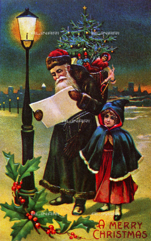 GRC-F-018727-0000 - Biglietto natalizio con la raffigurazione di Santa Claus (Babbo Natale) della fine del XIX sec. - Granger, NYC /Archivi Alinari