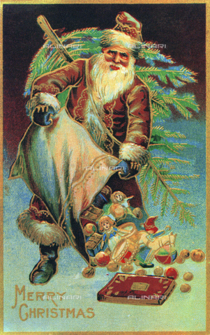 GRC-F-018732-0000 - Biglietto natalizio con la raffigurazione di Santa Claus (Babbo Natale) della fine del XIX sec. - Granger, NYC /Archivi Alinari