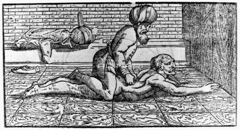 GRC-F-106526-0000 - Avicenna, medico e filosofo arabo, massaggia un paziente, xilografia tratta da "Avicennae Arabum Medicorum Principis", pubblicata a Venezia nel 1595 - Granger, NYC /Archivi Alinari