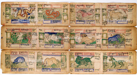 HIP-S-000115-5974 - The twelve Chinese astrological signs, miniatures of a Tibetan manuscript from the late 18th century - Ann Ronan Picture Library / Heritage Images /Alinari Archives, Florence