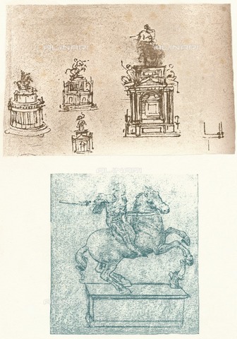 HIP-S-000262-2491 - Two preparatory studies for the Sforza Monument, c. 1482-c.1499, from "The Literary Works of Leonardo Da Vinci" by Jean Paul Richter (London, 1883) - The Print Collector / Heritage Images /Alinari Archives, Florence