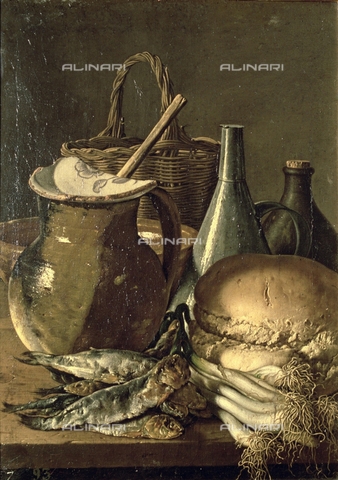 IFA-S-AAA005-8519 - Still Life with Fish, leeks and bread, oil on canvas, Luis Egidio Meléndez or Menendez (1716-1780), Prado Museum, Madrid - Index/Alinari Archives, Florence