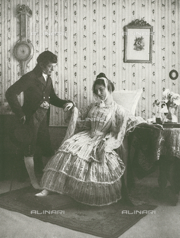 LOB-S-000925-0010 - A doctor examining a young seated girl, clearly in pain. They are dressed in elegant 19th century style clothes in an elegant room - Date of photography: 1924-1925 - Alinari Archives, Florence