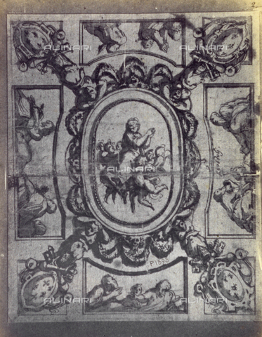 MFC-F-001781-0000 - Disegno di Giorgio Vasari raffigurante un bozzetto per dipinto murale con alcune figure e stemmi - Data dello scatto: 1865 ca. - Archivi Alinari, Firenze