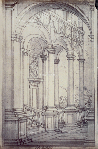 MFC-F-001789-0000 - Disegno di Agostino Mitelli raffigurante una loggia - Data dello scatto: 1865 ca. - Archivi Alinari, Firenze