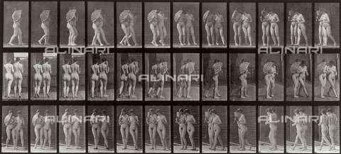 PDC-A-004694-0054 - "Animal Locomotion" (tav. 54): sequenza con due donne nude che camminano con un ventaglio in mano - Data dello scatto: 1887 - Archivi Alinari, Firenze