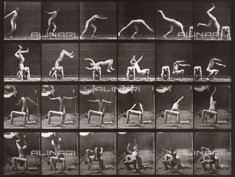 PDC-A-004694-0364 - "Animal Locomotion" (tav. 364): sequenza con nudo di uomo che esegue un salto oltrepassando un altro uomo - Data dello scatto: 1887 - Archivi Alinari, Firenze