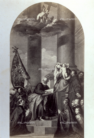 PDC-F-001741-0000 - L'immagine riproduce un'incisione raffigurante la 'Pala Pesaro' di Tiziano - Data dello scatto: 1860-1870 ca. - Archivi Alinari, Firenze