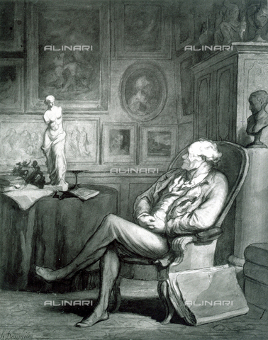 PDC-S-000864-0004 - Reproduction of a work by Daumier of an art lover in his studio - Date of photography: 1870-1880 ca. - Alinari Archives, Florence