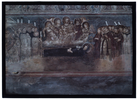 RGD-F-001894-0000 - Storie di San Nicola: funerale e apoteosi, affresco, Pietro e Giuliano da Rimini, Cappellone di San Nicola, Basilica di San Nicola da Tolentino - Data dello scatto: 1900-1927 ca. - Archivi Alinari, Firenze