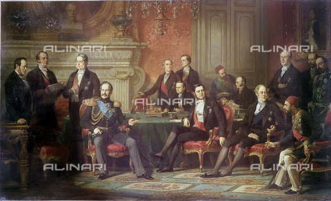 RVA-S-007554-0003 - Il Congresso di Parigi (25 febbraio-16 aprile 1856) voluto da Napoleone III con i ministri degli Affari Esteri degli Stati europei alla fine della guerra di Crimea, olio su tela, Edouard Louis Dubufe (1819-1883), Chateaux de Versailles et de Trianon, Versailles - Roger-Viollet/Alinari