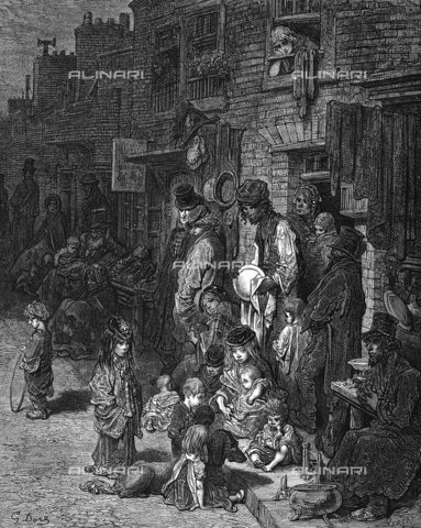 WHA-S-039000-2082 - Wentworth Street, Whitechapel ', il povero quartiere ebraico della città: da Gustave Dore e Blanchard Jerrold' London: A Pilgrimage 'London 1872. Incisione - World History Archive/Archivi Alinari